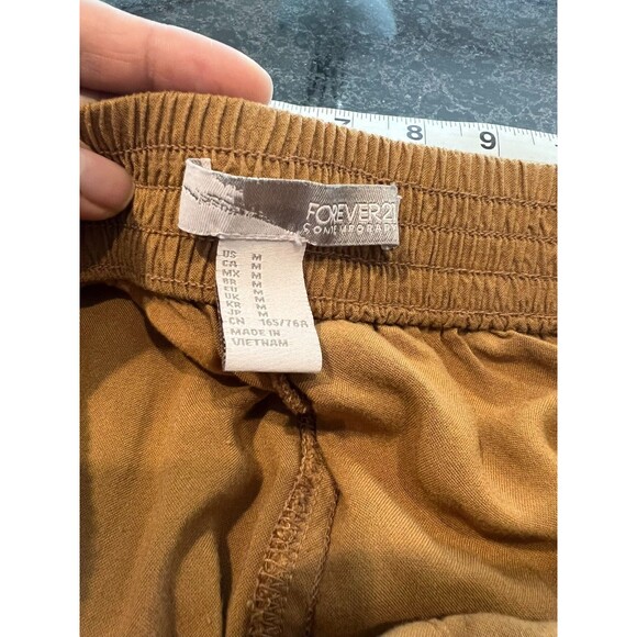 Forever 21 Camel Brown Button Front Midi Skirt M Rayon A Line Pockets Boho - Picture 6 of 15